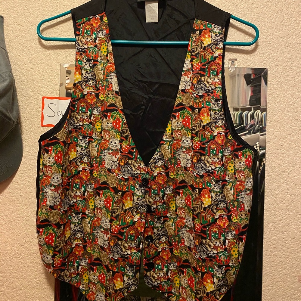 Vintage ugly Christmas vest (cats and presents)